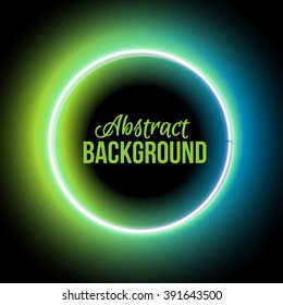 Neon Green Circle Light. Abstract Electric Background