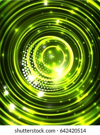 Neon green circles vector abstract pattern background