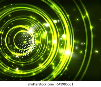 Neon green circles vector abstract pattern background