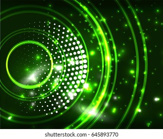 Neon green circles vector abstract pattern background