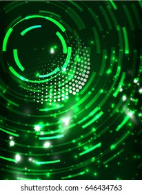 Neon green circles vector abstract pattern background