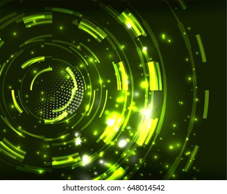 Neon green circles vector abstract pattern background