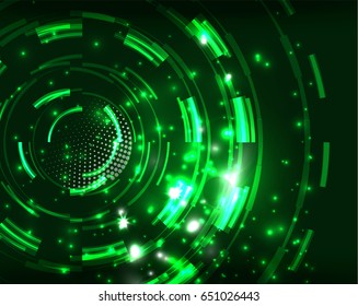 Neon green circles vector abstract pattern background