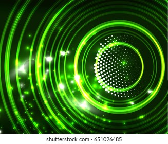 Neon green circles vector abstract pattern background