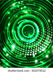 Neon green circles vector abstract pattern background