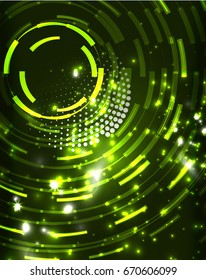 Neon green circles vector abstract pattern background