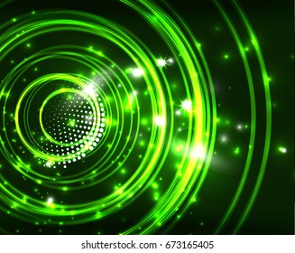 Neon green circles vector abstract pattern background