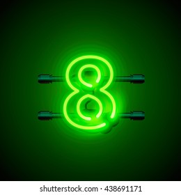 Neon green city font number 8. Vector illustration