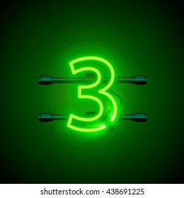 Neon green city font number 3. Vector illustration