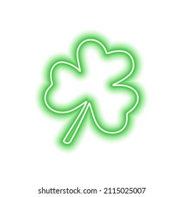 The neon green clover leaf isolated on white. Vector illustration