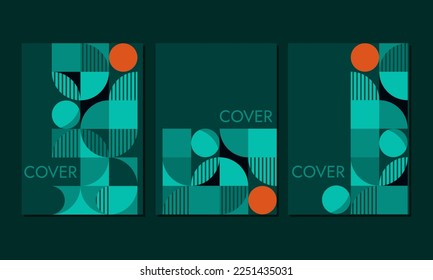 neon green color geometric cover template. Abstract Bauhaus pattern background. vector circle, triangle and square line color art design.