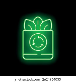 Neon green compost bin with leaves growing from it symbolizes composting and gardening