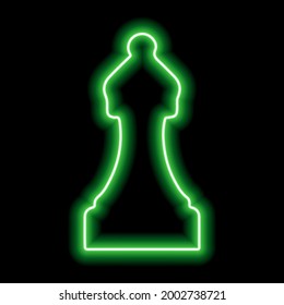 Neon green contour chess figure bishop on a black background. Vector illustration