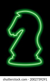 Neon green contour chess figure knight on a black background. Vector illustration