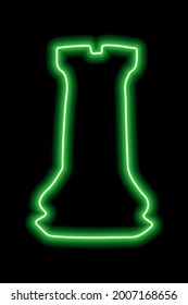 Neon green contour chess figure rook on a black background. Vector illustration