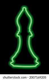 Neon green contour chess figure bishop on a black background. Vector illustration