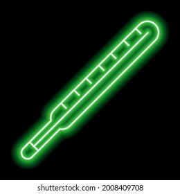 Contorno verde neón del termómetro sobre fondo negro. Medicina, salud. temperatura. Ilustración del vector