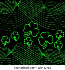 Neon green dotted  shamrocks are featured in a St. Patrick's Day illustration.