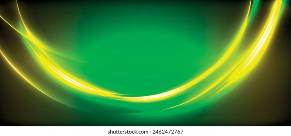 A neon green and electric blue glowing wave against a dark background, creating a mesmerizing pattern of symmetry and circles. This gaspowered technology blends art and graphics beautifully
