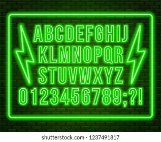 Neon green font. Bright capital letters with numbers on a dark background.