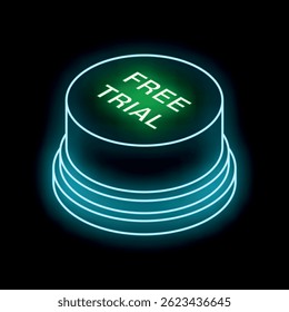 Neon green free trial button glowing on a dark background, inviting users to experience a product or service without cost