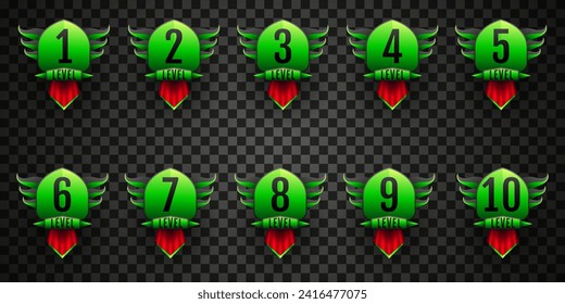 Neon Green Game Level Up Badges Set für Spiele-UI-Designs