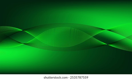 Neon green gradient mesh abstract background decorated with twin wavy blended lines nice for wallpaper, banner or card