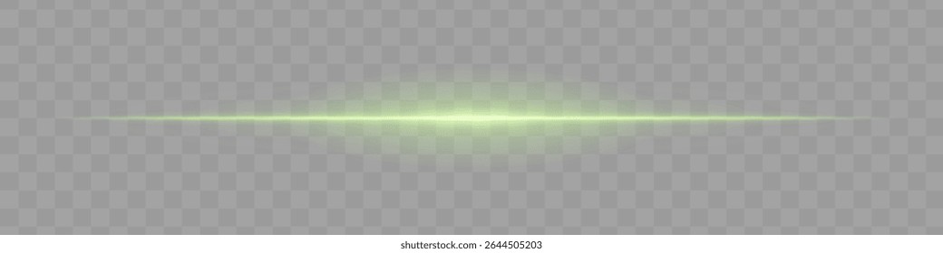 Neon green horizontal light beam with soft edges and glowing aura on transparent background. A sleek energy pulse perfect for sci-fi UIs, HUDs, or digital light transitions.