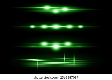 Neon green horizontal speed lines. Glowing stripes. Vector illustration. EPS 10