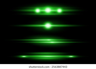 Neon green horizontal speed lines. Dynamic lines effect. Glowing stripes. Vector illustration. EPS 10