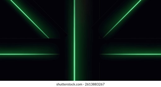 Neon green horizontal speed lines. Laser lines of light. Horizontal neon light. Glowing stripes. Laser beams. light lines of movement and speed in neon color concept