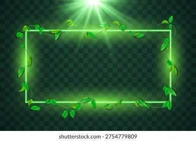 Neon Green Leaf Frame Glowing Border