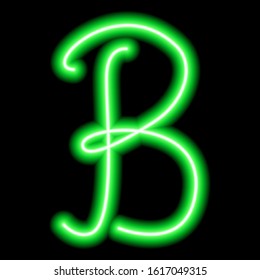 neon green letter "B" on a black background
