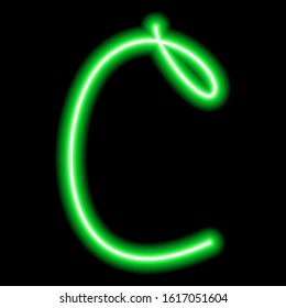 neon green letter "C" on a black background