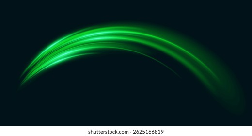 Neon green light effect. Light trace of speed.