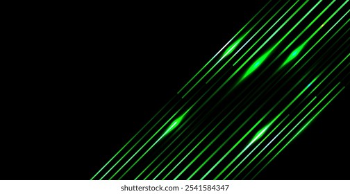 Neon Green Lights Line Frame On Black Background. Vector Illustration. Technology Wallpaper. Copy space