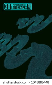 neon green mountain waves vector illustration
