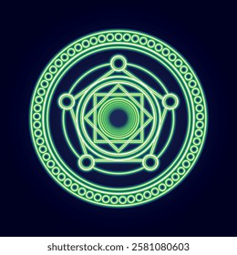 Neon Green Mystical Circle. The Path of Sacred Enlightenment