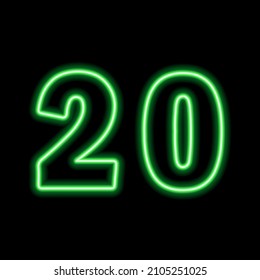 Neon green number 20 on black background. Serial number, price, place