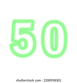 Neon green number 50 isolated on white. Serial number, price, place. Vector illustration