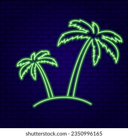 Neon Green Palm Trees on Dark Blue Wall ilustración vectorial
