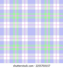 Neon green, pastel blue, pink and white plaid. Seamless vector tartan pattern suitable for fashion, home decor and stationary.