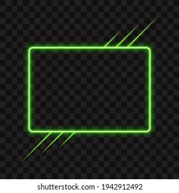 Neon green rectangle frame with lines on transparent background, vector illustration.