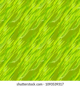 Neon green seamless pattern with imitayion of grass. Unusual UFO camouflage, summer urban camo, textile repeat print, fresh background, bright backdrop or wallpaper, flora disign.