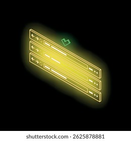 Neon green servers stack with check mark showing successful operation on black background