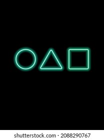 Neon green signs circle, square, triangle.