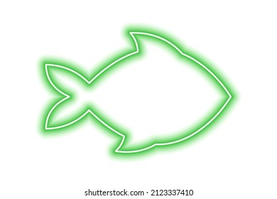 Neon Green Silhouette Of Fish Isolated On White. Sea Life, Ocean. Vector Illustration