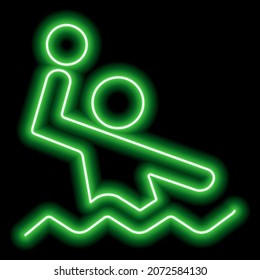 Neon green silhouette of man playing water polo on black background. Vector illustration