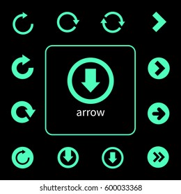 Neon green simple line flat icon set about arrow
