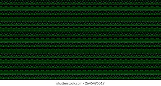 Neon green tribal geometric pattern on black background. Sharp triangles and zigzags for a bold, digital or tech aesthetic. Neon, tribal, geometric, digital, seamless.